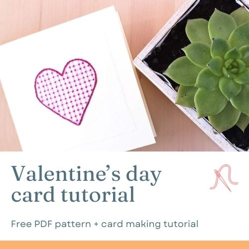 Valentinstagskarte mit Herzstickerei - kostenlose Vorlage
