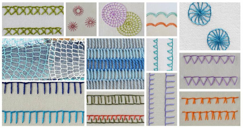 Blankettstich und seine Variationen - eine Zusammenstellung von handgestickten Blankettstichen