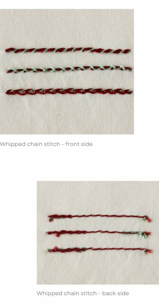 Whipped chain stitch front and back view