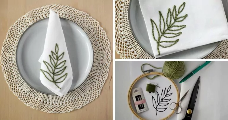 DIY bestickte Servietten mit Olivenzweig