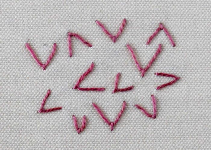 Fly Stitch Stickerei auf der Vorderseite