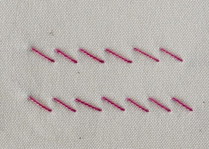 Whip stitch embroidery - two rows of stitches with pink pearl cotton