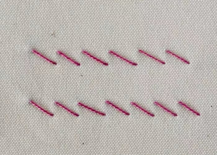 Whip stitch embroidery - two rows of stitches with pink pearl cotton